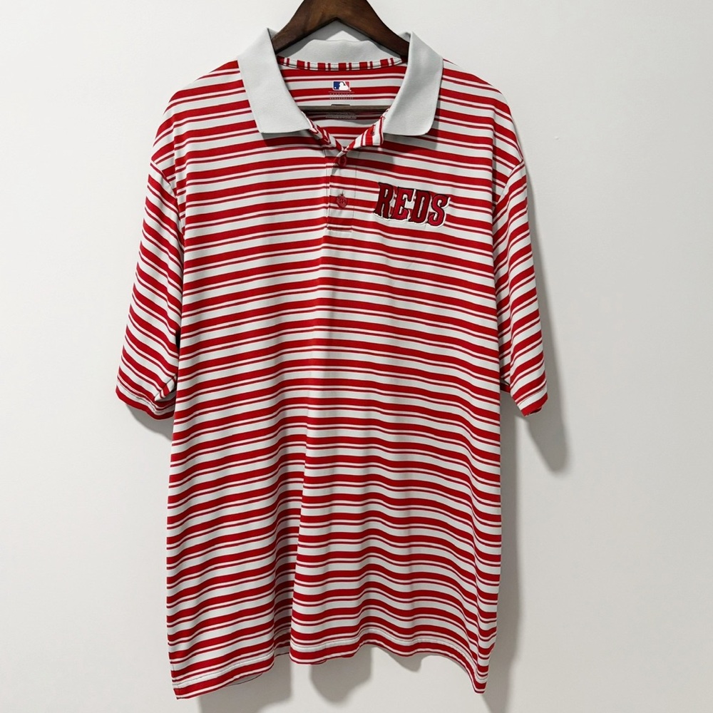 MBL Cincinnati Red Striped Polo‎ Shirt Mens Sz 2XL Red Gray Baseball Embroidered